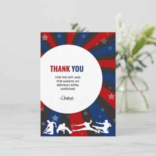 忍者戦士をテーマにした誕生日パーティーサンキューカード 招待状 (スタンド正面)