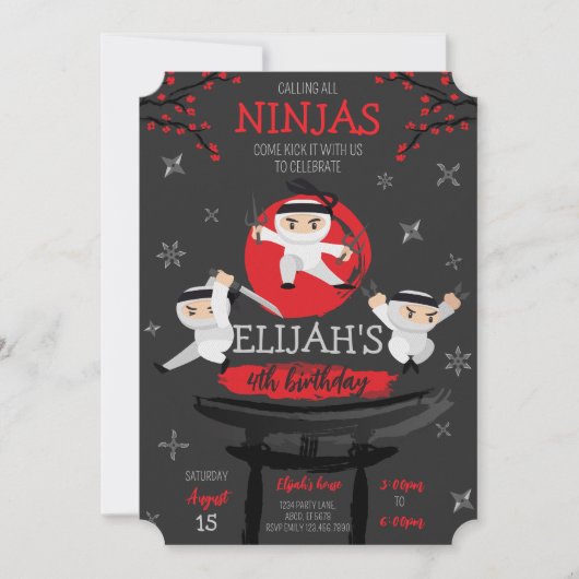 忍者戦士オンルーフトップ誕生日 招待状 (正面)
