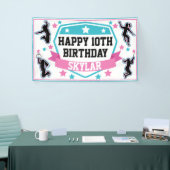 忍者戦士ガールズバースデーパーティーピンク&ティール（緑がかった色） 横断幕 (トレードショー)