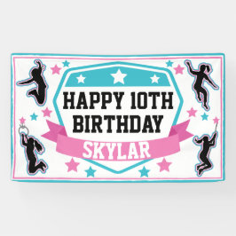 忍者戦士ガールズバースデーパーティーピンク&ティール(緑がかった色) 横断幕