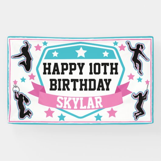 忍者戦士ガールズバースデーパーティーピンク&ティール（緑がかった色） 横断幕 (横)