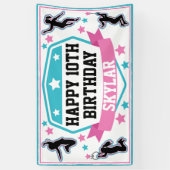 忍者戦士ガールズバースデーパーティーピンク&ティール（緑がかった色） 横断幕 (縦)