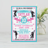 忍者戦士ガールズピンクティール（緑がかった色）誕生日パーティー 招待状 (スタンド正面)