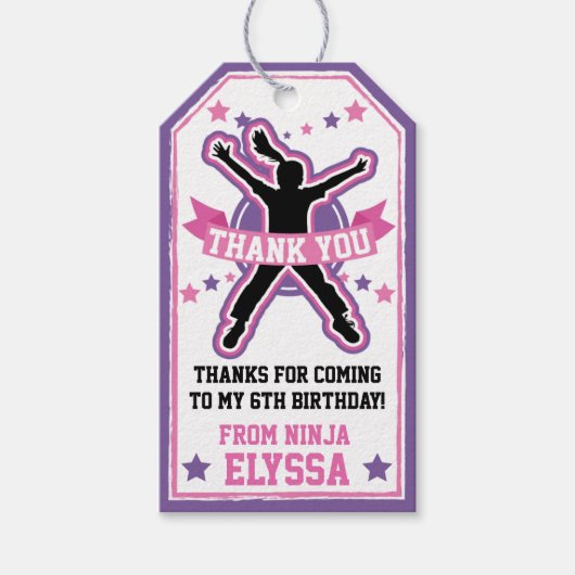 忍者戦士ガールズピンク&パープルバースデーパーティー ギフトタグ (正面)