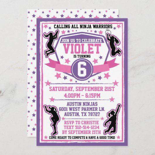 忍者戦士ガールズピンク&パープルバースデーパーティー 招待状 (正面/裏面)