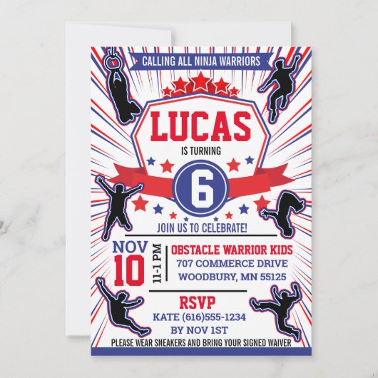 忍者戦士バースデーパーティー障害コースインバート 招待状 (正面)