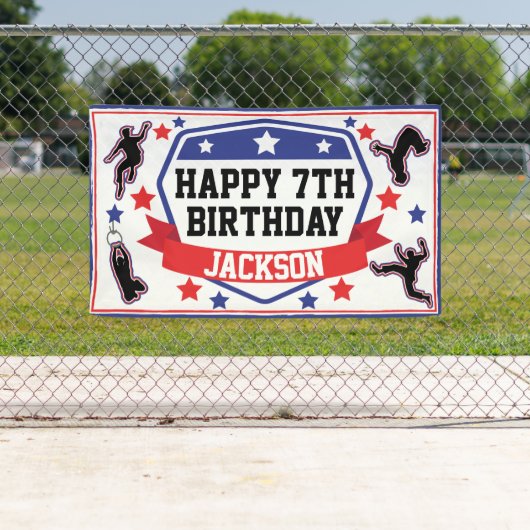 忍者戦士ボーイズバースデーパーティーブルーズ&レッド 横断幕 (インサイチュ)