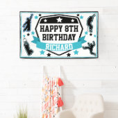 忍者戦士ボーイズ誕生日パーティブラック&ティール（緑がかった色） 横断幕 (インサイチュ)