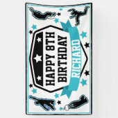 忍者戦士ボーイズ誕生日パーティブラック&ティール（緑がかった色） 横断幕 (縦)