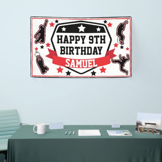 忍者戦士ボーイズ誕生日パーティブラック&レッド 横断幕 (トレードショー)