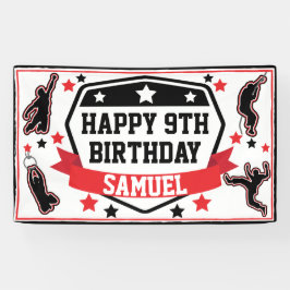 忍者戦士ボーイズ誕生日パーティブラック&レッド 横断幕