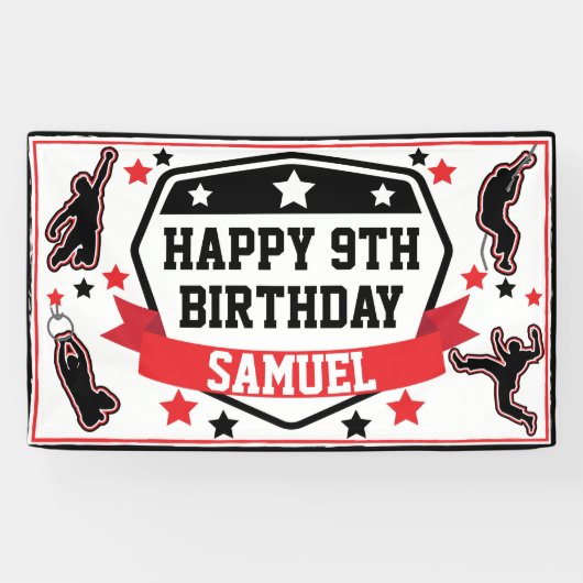 忍者戦士ボーイズ誕生日パーティブラック&レッド 横断幕 (横)