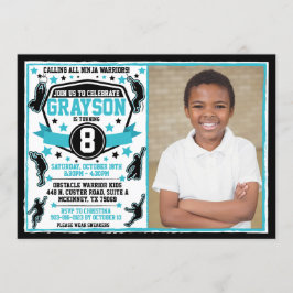 忍者戦士少年 ブラック＆ターコイズ フォト 招待状