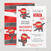 忍者戦士空手バースデーパーティーの招待状 招待状 (正面/裏面)