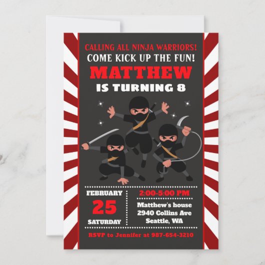 忍者招待、忍者誕生日 招待状 (正面)