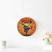 忍者映画のスター戦士が空手の子どもたちを蹴る ラウンド壁時計 (ホーム)