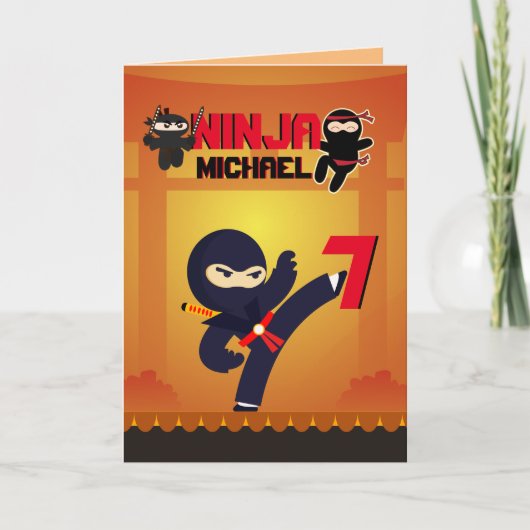 忍者映画スター戦士が空手キッズを蹴る カード (正面)