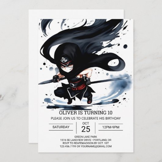 忍者武術アーツお洒落誕生日 招待状 (正面/裏面)