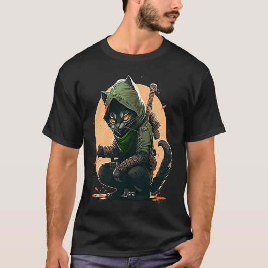 忍者猫のイラスト Tシャツ (正面)