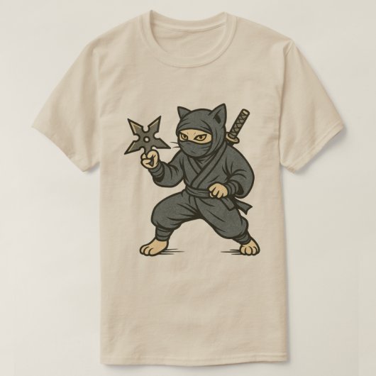 忍者猫の刀と手裏剣 Tシャツ (デザイン正面)