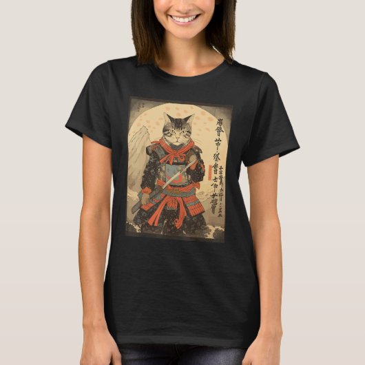 忍者猫サムライ剣鳴き声ウォリアー Tシャツ (正面)