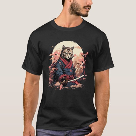 忍者猫サムライ アート Tシャツ (正面)
