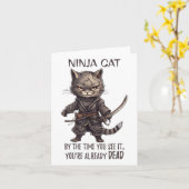 忍者猫、日本武士可愛い猫タトゥー面白 カード (黄色い花)