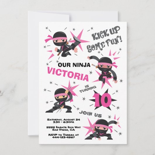 忍者空手ガールウォリアー誕生日パーティー 招待状 (正面)