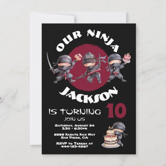 忍者空手ケーキウォリアバースデーパーティー 招待状 (正面)