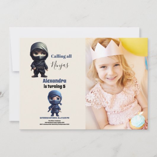 忍者空手武術アーツバースデーパーティー写真 招待状 (正面)