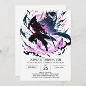 忍者誕生日アドベンチャー子供へ 招待状 (正面/裏面)