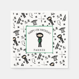 忍者誕生日パーティーデコール、グリーンベルト/サッシ スタンダードカクテルナプキン