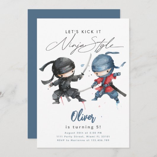 忍者誕生日招待状武術アーツ誕生日 招待状 (正面/裏面)