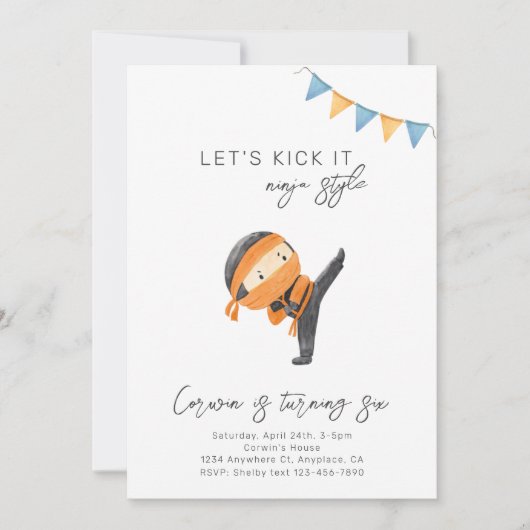 忍者誕生日招待状 | 忍者パーティー招待状 招待状 (正面)