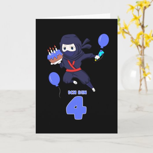 忍者誕生日4第4回誕生日ボーイ漫画愛好者 カード (黄色い花)