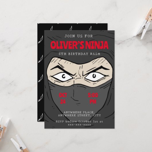 忍者誕生日 招待状 (正面/裏面インサイチュ)