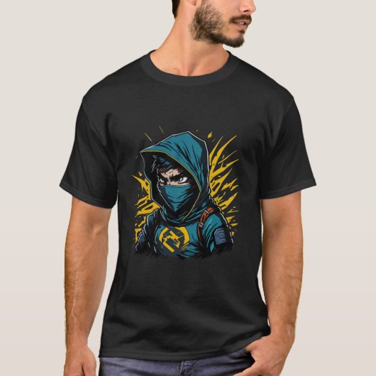 忍者顔の武士ゴシックサムライ Tシャツ (正面)