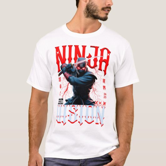 忍者 刀 – ダーク アーバンスタイル アートデザイン Tシャツ (正面)