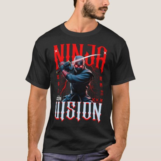 忍者 刀 – ダーク アーバンスタイル アートデザイン Tシャツ (正面)