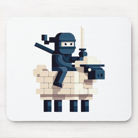 忍者+騎羊ブロックスタイルキャラクタードット絵 マウスパッド (正面)