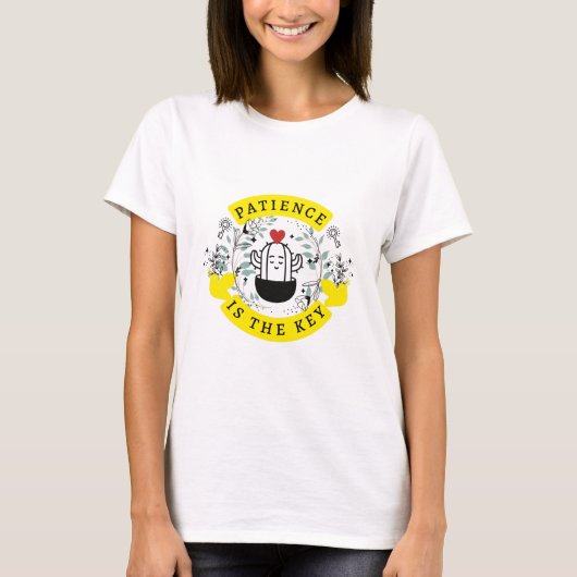 忍耐は鍵カラーとB&W女性ベーシック Tシャツ (正面)