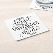 忘れないで。あなたがしたことの違い: やる気が出る名言 スクエアペーパーコースター (アングル)