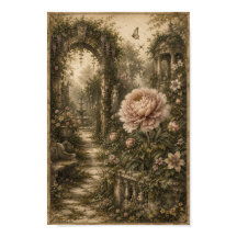 忘れられた庭の芍薬 ビンテージ植物画ウォールアート