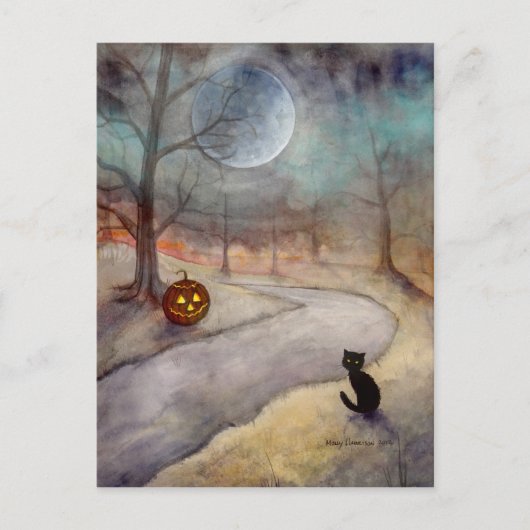 忘れられた道 ハロウィン 黒猫とかぼちゃ ポストカード (正面)