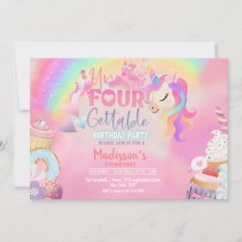 忘れられないユニコーンのドーナツ スイート 4歳の誕生日 招待状