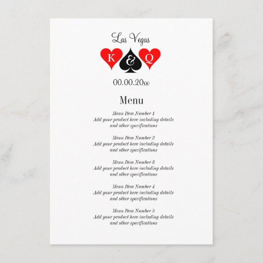 忘れられないラスベガス結婚式のレセプション メニュー (正面)