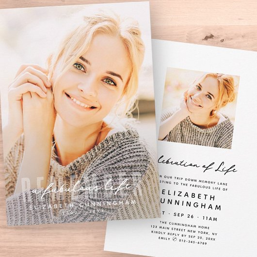 忘れられない素晴らしい人生を記念する現代的な写真 招待状