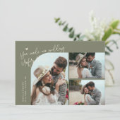 忘れられない結婚式のセージグリーンマルチフォトカード サンキューカード (スタンド正面)