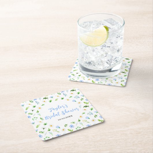 忘れデイジーフローラブライダルシャワー スクエアペーパーコースター (インサイチュ)
