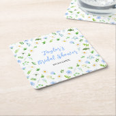 忘れデイジーフローラブライダルシャワー スクエアペーパーコースター (アングル)